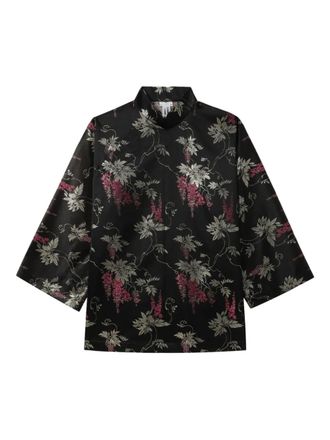 Comme Des Gar&ccedil;ons floral-print mandarin-collar blouse - Black