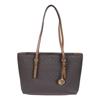 Michael Kors Tassen, Dames, Bruin, ONE Size, Leer, Quinn Medium Signature Logo en Leren Tote Bag