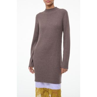 Staud Willow Long Sleeve Wool Blend Sweater Dress in Truffle at Nordstrom, Size X-Small