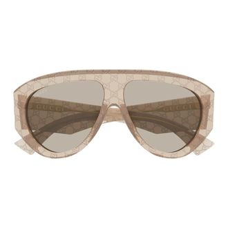 Gucci Zonnebrillen - Heren - Zonnebrillen - Beige - 58 MM - Nylon - Accessoires