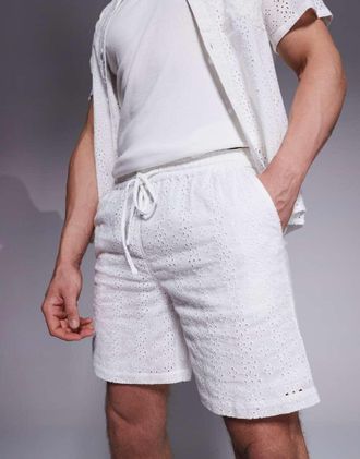 South Beach Pantaloncini da mare bianchi in pizzo in coordinato-Bianco