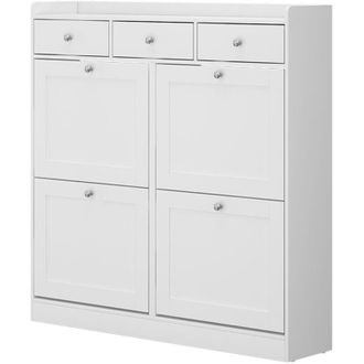 Vicco Scarpiera da ingresso Vitto, Bianco, 100 x 99.5 cm con 3 cassetti e 4 scomparti pieghevoli, Vicco