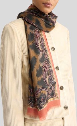 Etro Tosca Wool, Cashmere & Silk Fringe Scarf in Printed Black Base at Nordstrom