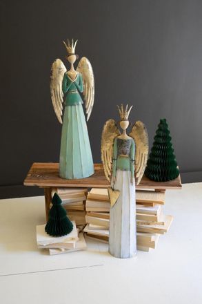 Kalalou Set Of Two Painted Metal Christmas Angels