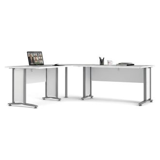 Dmora Dmora - Escritorio Cezannine, Escritorio Multiusos, Mesa De Oficina Para Pc, El Plan De Trabajo, 230x200 H75 Cm, Blanco Y Gris