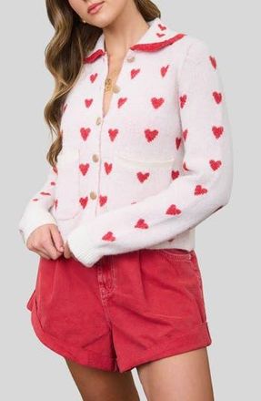 Blu Pepper Heart Peter Pan Collar Cardigan in Cream at Nordstrom Rack, Size Medium