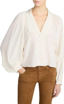 Frame Denim Gala Silk Shirt with Balloon Sleeves in Cream at Nordstrom, Size X-Large