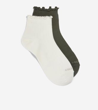 Cole Haan Womens 2-Pair Ruffle Quarter Socks - Green