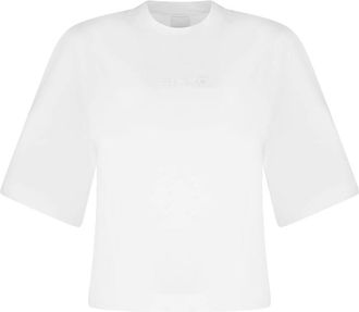 Pinko Wit Logo Geborduurd T-shirt - Dames - T-shirts - Wit - 2XS - Katoen - Tops
