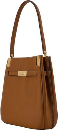 Tory Burch Womens Lee Radziwill Bucket Purse - Tory Burch Leather Brown Calfskin Bags Handbags-Purses