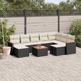 vidaXL Vidaxl - Set De Sof&aacute;s De Jard&iacute;n 10 Pzas Cojines Rat&aacute;n Sint&eacute;tico Negro
