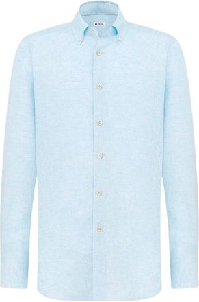 Kiton Handgemaakt Linnen Overhemd - Heren - Casual Overhemden - Blauw - L - Linnen - Overhemden