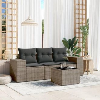 vidaXL Set Divani da Giardino 4 pz con Cuscini in Polyrattan Grigio - Vidaxl