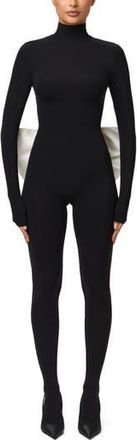 Naked Wardrobe Bow Detail Long Sleeve Jumpsuit in Black/White at Nordstrom Rack, Size X-Small