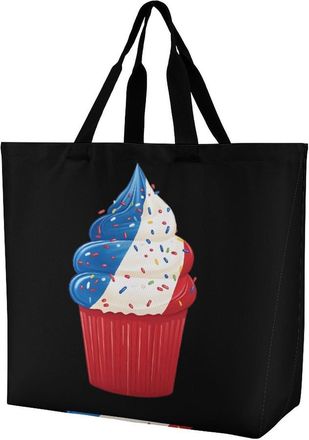 Generic Ice Cream France Flag Tote Bag Reusable Grocery Shopping Bags Large Travel One Shoulder Handbag for Picnic Work