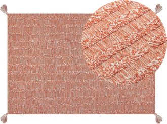 Beliani Alfombra De Algod&oacute;n Naranja 140 X 200 Cm Hecho A Mano Patr&oacute;n Moderno Boho Mugla