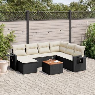 vidaXL Set De Sof&aacute;s De Jard&iacute;n 8 Piezas Y Cojines Rat&aacute;n Sint&eacute;tico Negro Vidaxl