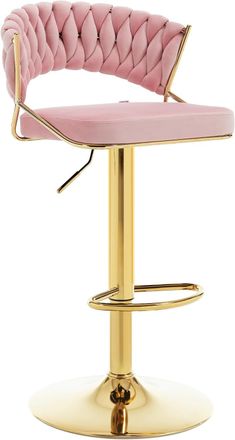 Woltu 1x Taburete De Bar De Cocina Alto, Giratorio Y Ajustable Con Reposapi&eacute;s Rosa - Woltu