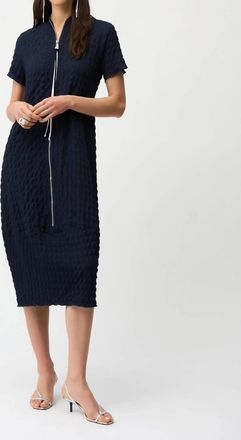 Joseph Ribkoff Bubble Jacquard Cocoon Dress In Midnight Blue/vanilla