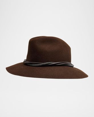 Brunello Cucinelli Rabbit Felt Fedora Hat with Monili Trim
