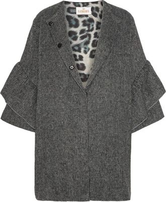 Karmamia Jassen, Dames, Grijs, ONE Size, Grijze Melange Zwarte Jas Stijl 96399