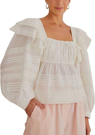 Farm Rio Farm Rio Off-White Squared Neckline Long Sleeves Blouse
