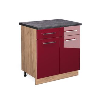 Vicco Mueble Bajo De Cocina Fame-line, Rojo Burdeos Alto Brillo, 80 Cm, Et Antracita