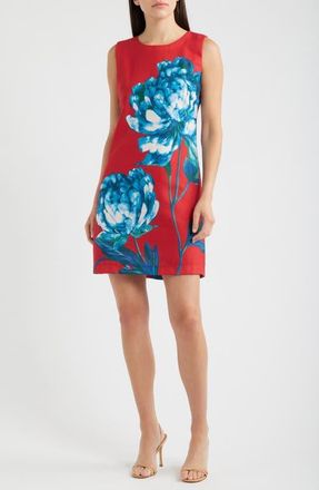 Tahari by ASL Big Flower Sleeveless Sheath Dress in Red Blue at Nordstrom, Size 10