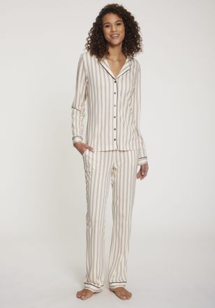 Vivance Pyjama VIVANCE DREAMS, Damen, Gr. 44/46, beige (ecru gestreift), Single Jersey, Obermaterial: 50% Baumwolle, 50% Viskose, gestreift, Basic, bequem lan