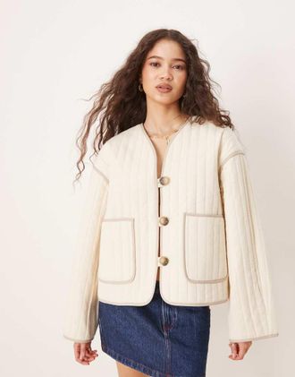 Selected Giacca imbottita color crema con tasche-Bianco