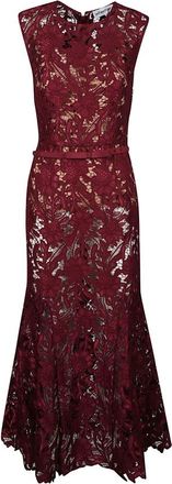 Self Portrait Guipure Kant Midi Jurk - Dames - Avondkleed - Rood - 2XS - Kleedjes