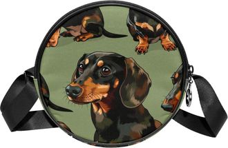 Generic Circle Crossbody Bag for Women, Dachshund Dog Small Sling Bag Daypack with Zipper Adjustable Shoulder Straps Casual Ladies Girls Round Purse