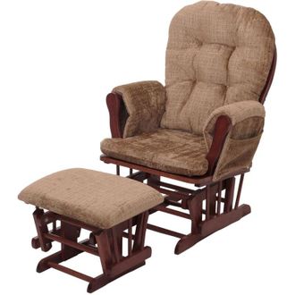 Hhg Poltrona a dondolo HHG 009 sedia relax poggiapiedi Stoffa/tessuto ciniglia (465g/m&sup2;), marrone chiaro, struttura scura