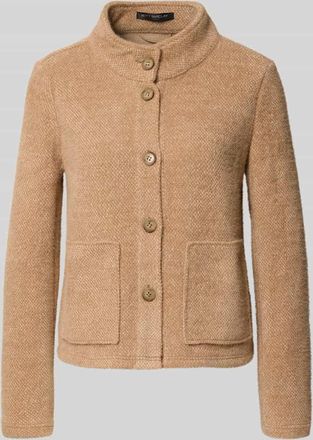 Betty Barclay Strickjacke mit Stehkragen und aufgesetzten Taschen in Camel, Größe 36