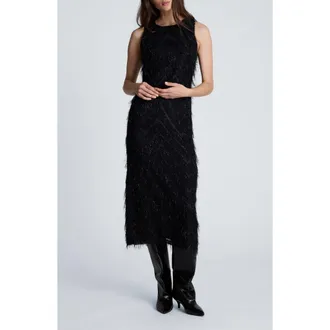 Kenneth Cole Fringe Racerback Midi Sheath Dress in Black at Nordstrom, Size 12