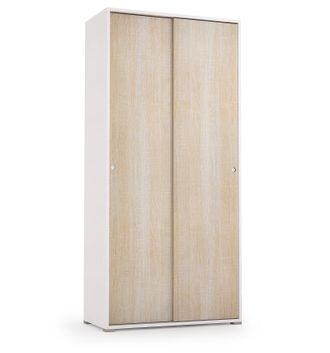 Terraneo Mueble Con Doble Puerta Corredera Y Cuatro Estantes Regulables, Puertas De Roble Blanco