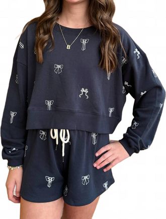 Chaser Tossed Bows Crop Sweatshirt In Blue