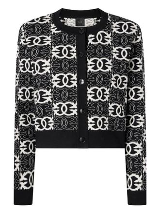 Pinko Multicolour Cropped Logo Pattern Viscose-Blend Cardigan