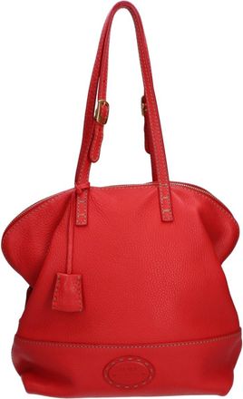 Fendi Red Color Leather Shoulder Bag Tote Bag (Pre-Owned)