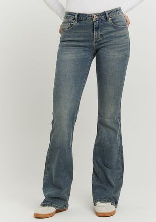Tally Weijl Bootcut-Jeans TALLY WEIJL SPADESASSY2, Damen, Gr. 38, N-Gr, medium indigowashusedeffects6, Denim/Jeans, Obermaterial: 90% Baumwolle, 8% Elastomultiest