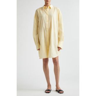 Toteme Long Summer Long Sleeve Logo Embroidered Shirtdress in Buttercup at Nordstrom, Size 10 Us