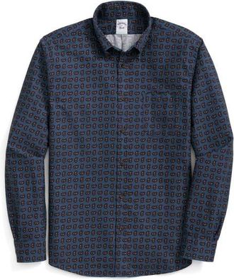 Brooks Brothers Paisley Regular Fit Button Down Shirt in Navy at Nordstrom, Size Small