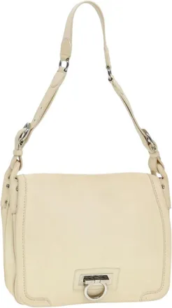 Ferragamo Gancini Shoulder Bag Leather White Leather Handbag (Pre-Owned)