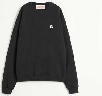 Valentino Cotton Crewneck Sweatshirt With Chez Valentino Patch Man BLACK 3XL