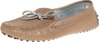Tod's Tods Beige Perforated Leather Bow Loafers