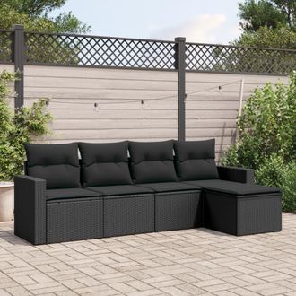 vidaXL Set De Muebles De Jard&iacute;n 5 Pzas Y Cojines Rat&aacute;n Sint&eacute;tico Negro Vidaxl