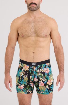 Saxx Daytripper Comfort Stretch Boxer Briefs in Pineapple Field-Blk at Nordstrom, Size X-Large