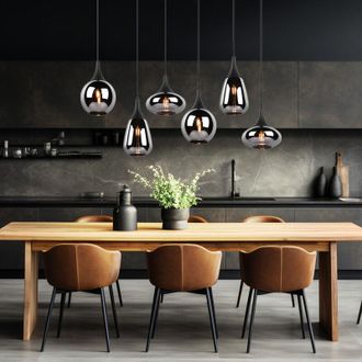 ETC Shop Lampada a sospensione per sala da pranzo lampada a sospensione in vetro 6 fiamme lampada da tavolo da pranzo vetro vaporizzato cromo nero, diversi