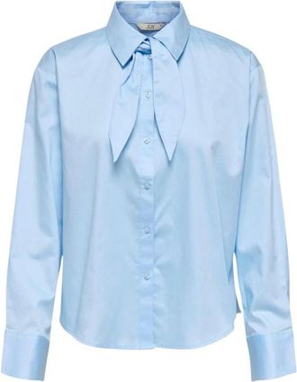 Jacqueline de Yong Klassiek Button-Up Katoenen Shirt met Lange Mouwen - Dames - Overhemden - Blauw - S - Katoen - Overhemden