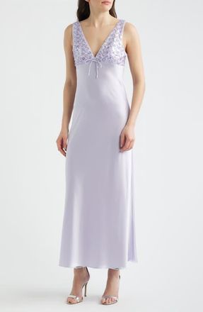 Saylor Serefina Sequin Flower Satin Gown in Lavender at Nordstrom, Size X-Small